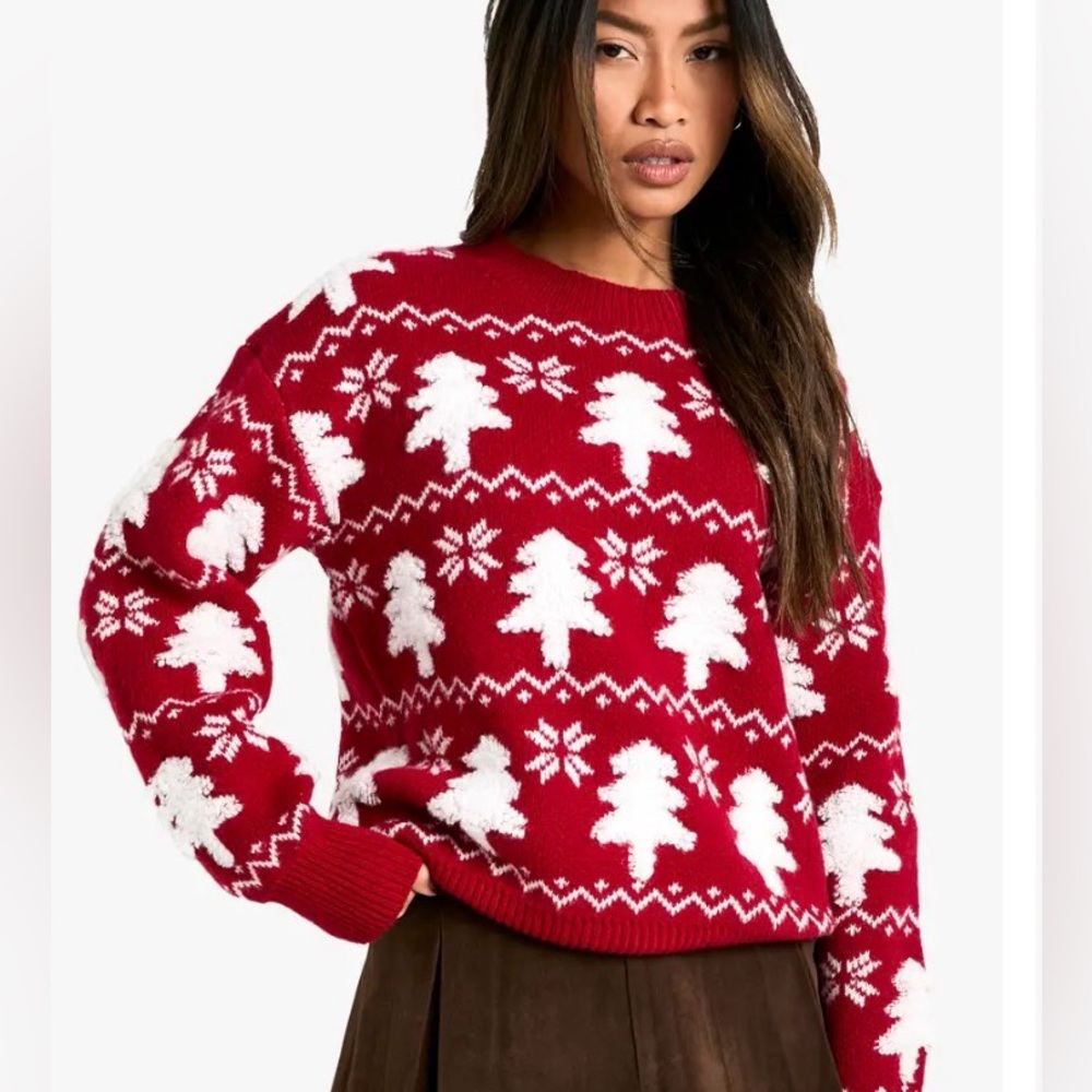Red Holiday Tree Knit Sweater